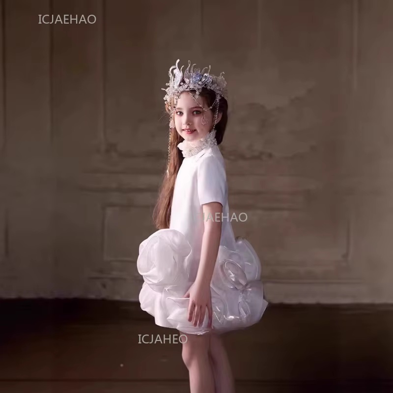 Robe de soirée blanche pour enfants, filles, princesse, pour récital de piano, robe de cérémonie, te