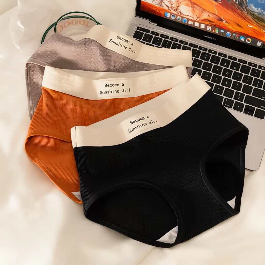 Lot de 3 culottes tendance pour femme en coton doux, sous-vêtements intimes respirants et sexy à cou