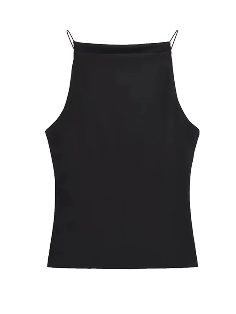 Débardeur licou sans manches pour femmes, bretelles fines, couleur unie, Camisole à la mode