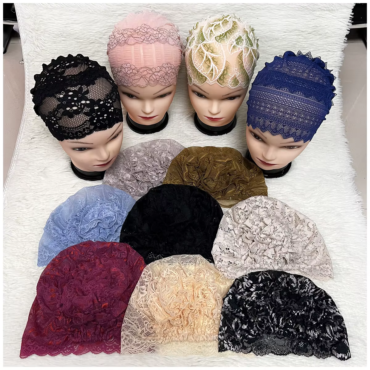 Chapeau en flanelle ajouré en dentelle pour femmes, Design élastique, casquette pour le front, croix