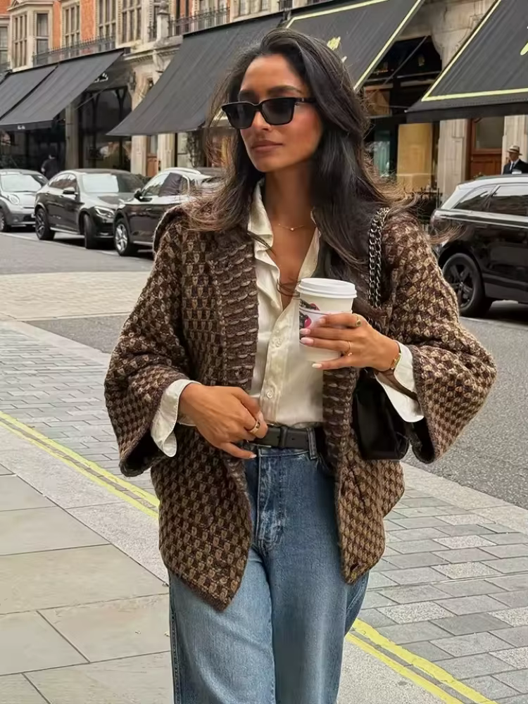Cardigans tricotés à manches longues pour femmes, marron, élégant, revers, simple boutonnage, pull a
