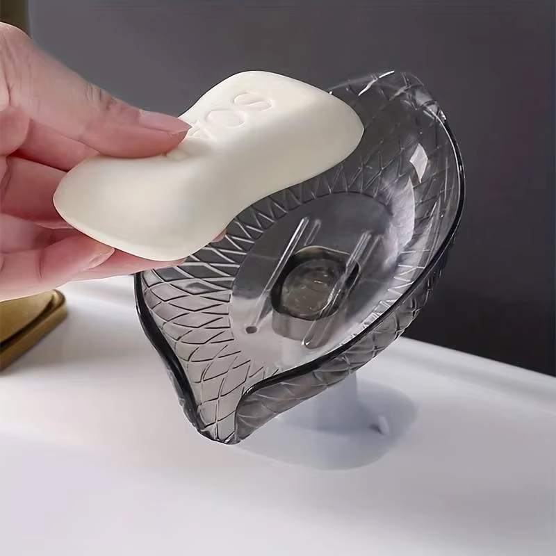 Boîte à savon de vidange Design feuille avec ventouse, plateau à savon décoratif en plastique auto-d
