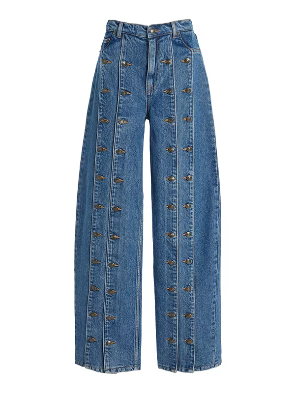 Femmes printemps automne élégant bouton jean pantalon 2025 nouveau Vintage Denim Long Vintage pantal