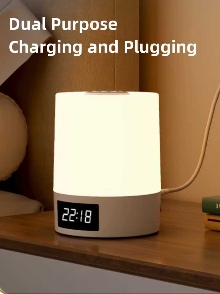 Veilleuse avec horloge, lampe de chevet de chambre à coucher, alimentation tactile pour bébé et prot