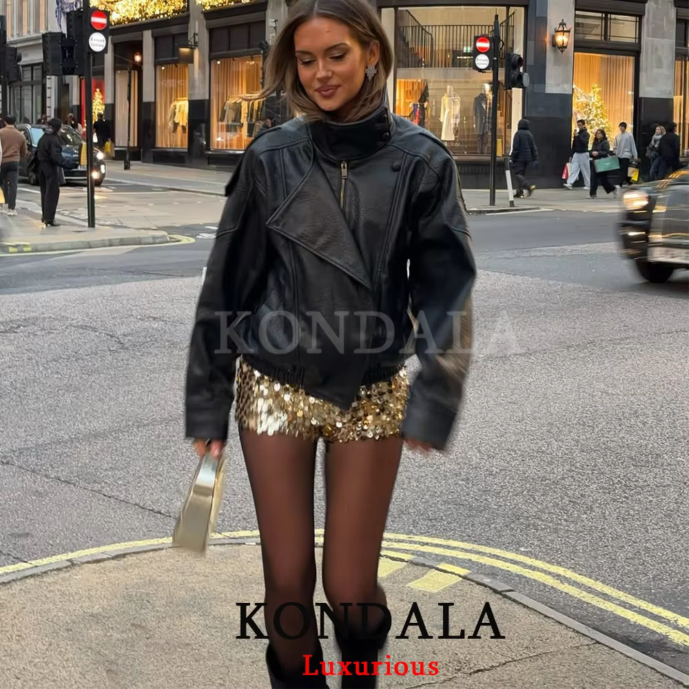 KONDALA décontracté Chic noir en cuir vestes femmes à manches longues boutons élastique surdimension