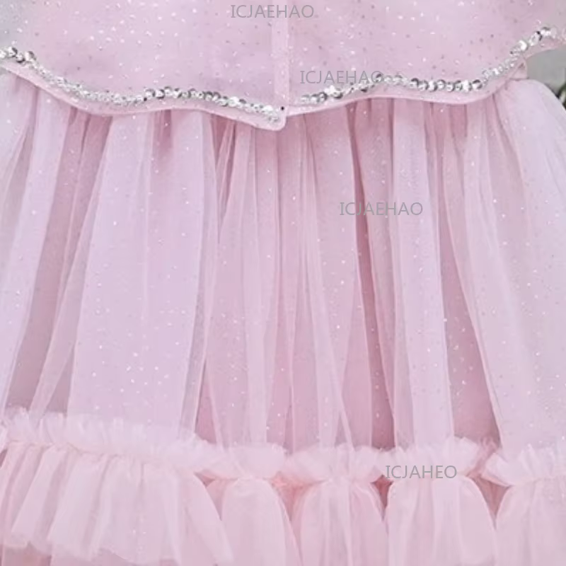 Robe de princesse rose faite à la main avec fleurs 3D pour anniversaire, tenue de soirée formelle po
