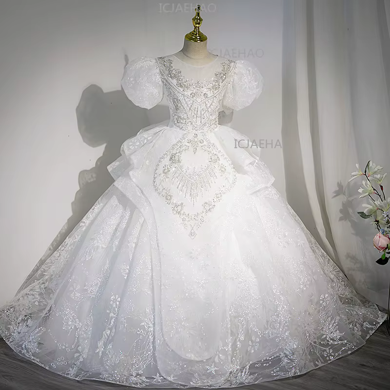 Robe de princesse pour filles 2026, tenue de demoiselle d'honneur blanche pour mariage, costume de s