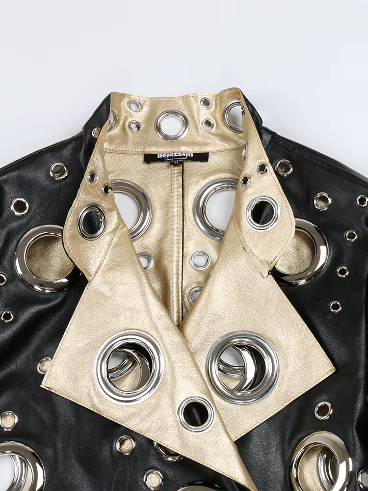 Nerazzurri-Veste courte en cuir PU évidée pour femme, Rivet, Cool mn fraîchement Designer Clothes, R