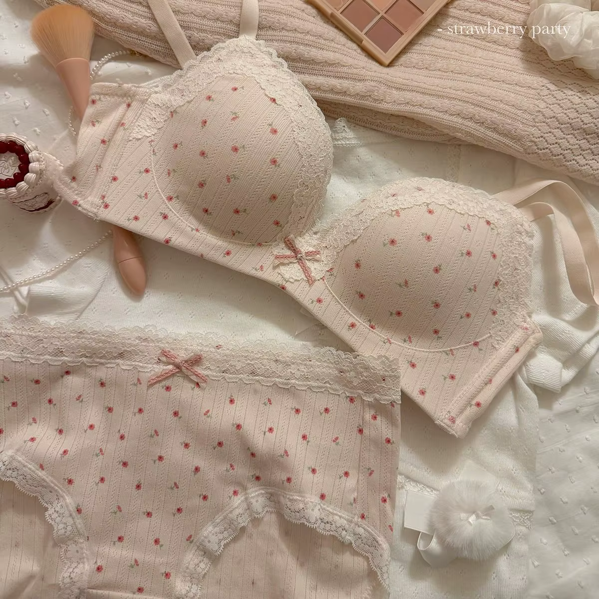 Ensemble de soutien-gorge Floral en dentelle pour adolescents, Sexy, confortable, sans anneau en aci