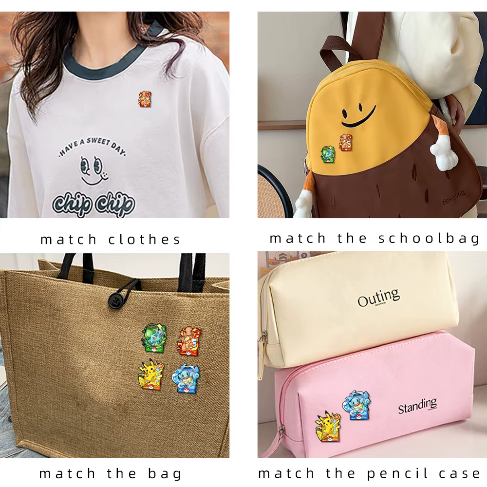 4 épingles en émail Charmander de dessin animé, broches en métal, badges de revers pour sacs à dos,