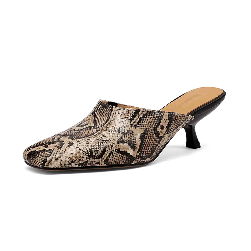 SmallHut Nouvelle Tendance Été Mules Femme en Cuir Fendu Sexy Jaune Bleu Beige Motif Serpent 2026 à 