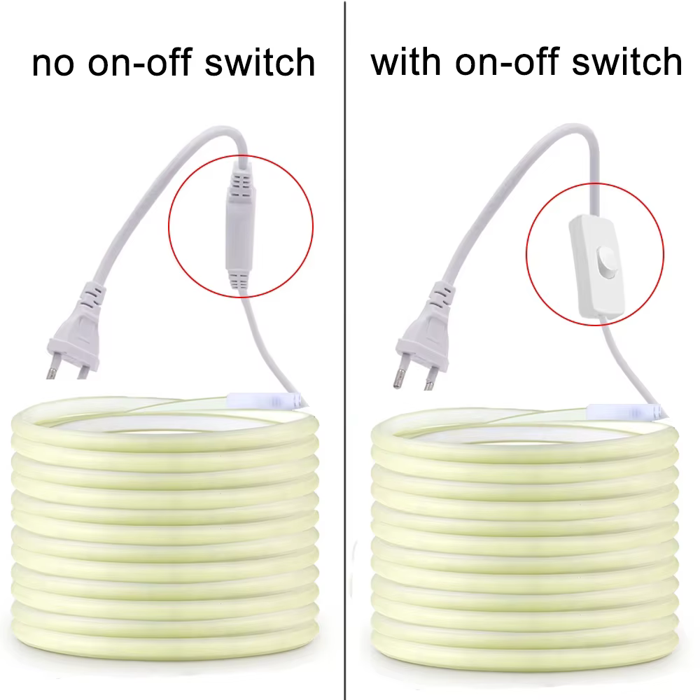 Bande LED COB étanche 220V avec interrupteur marche/arrêt, ruban Flexible pour chambre à coucher, cu