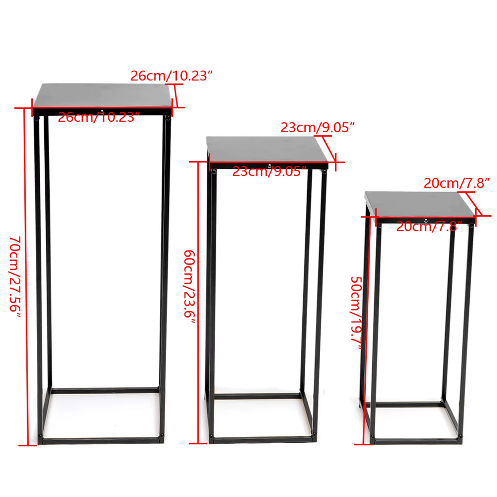 Ensemble de 3 supports de fleurs carrés en métal, support pour plantes, colonne d'art, route, plomb,