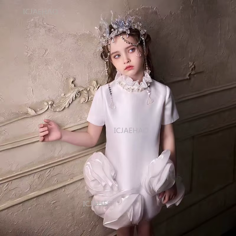 Robe de soirée blanche pour enfants, filles, princesse, pour récital de piano, robe de cérémonie, te