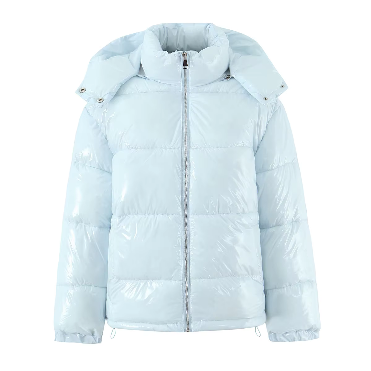 Nouveau hiver mode femmes bleu clair brillant fermeture éclair pain Parka manteau femme col montant 