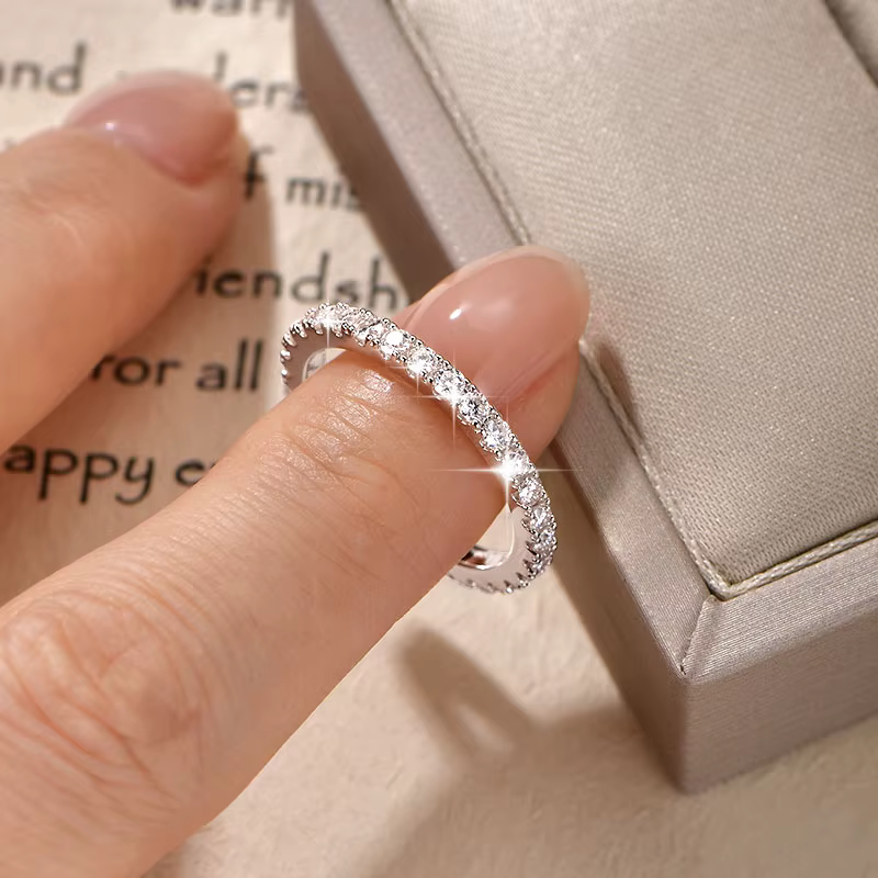 Bague Anziw 2 mm en moissanite couleur D pour femme, alliance scintillante, bague d'éternité en or 1