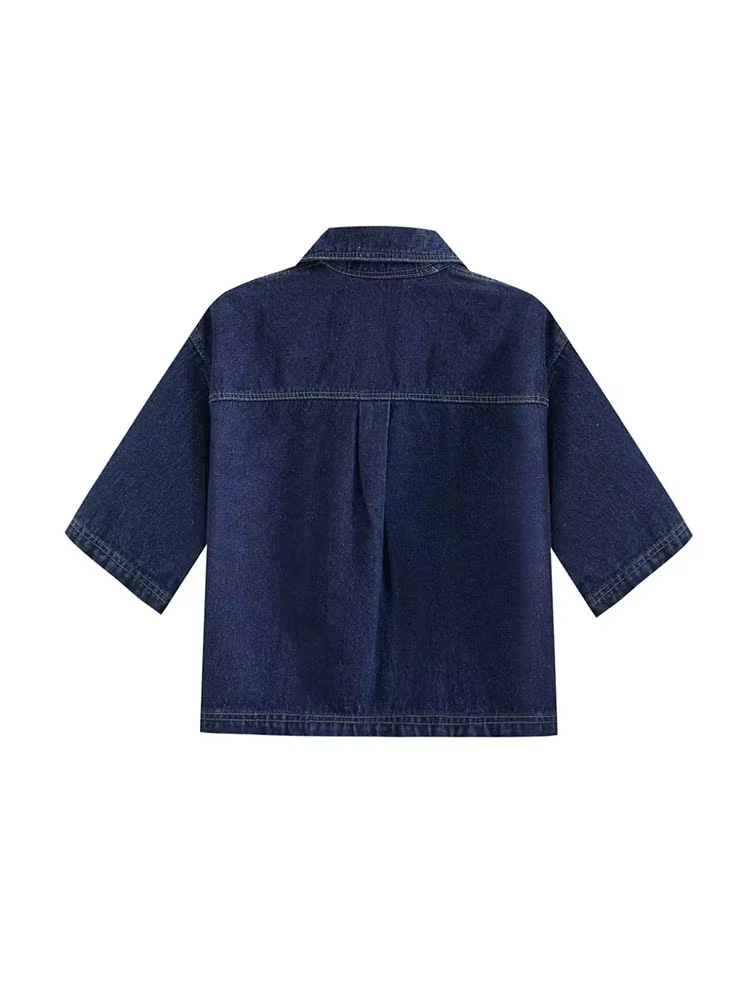 2025 mode femme poche à rabat décoration col rabattu court coupe ajustée haut en jean + jupe en jean