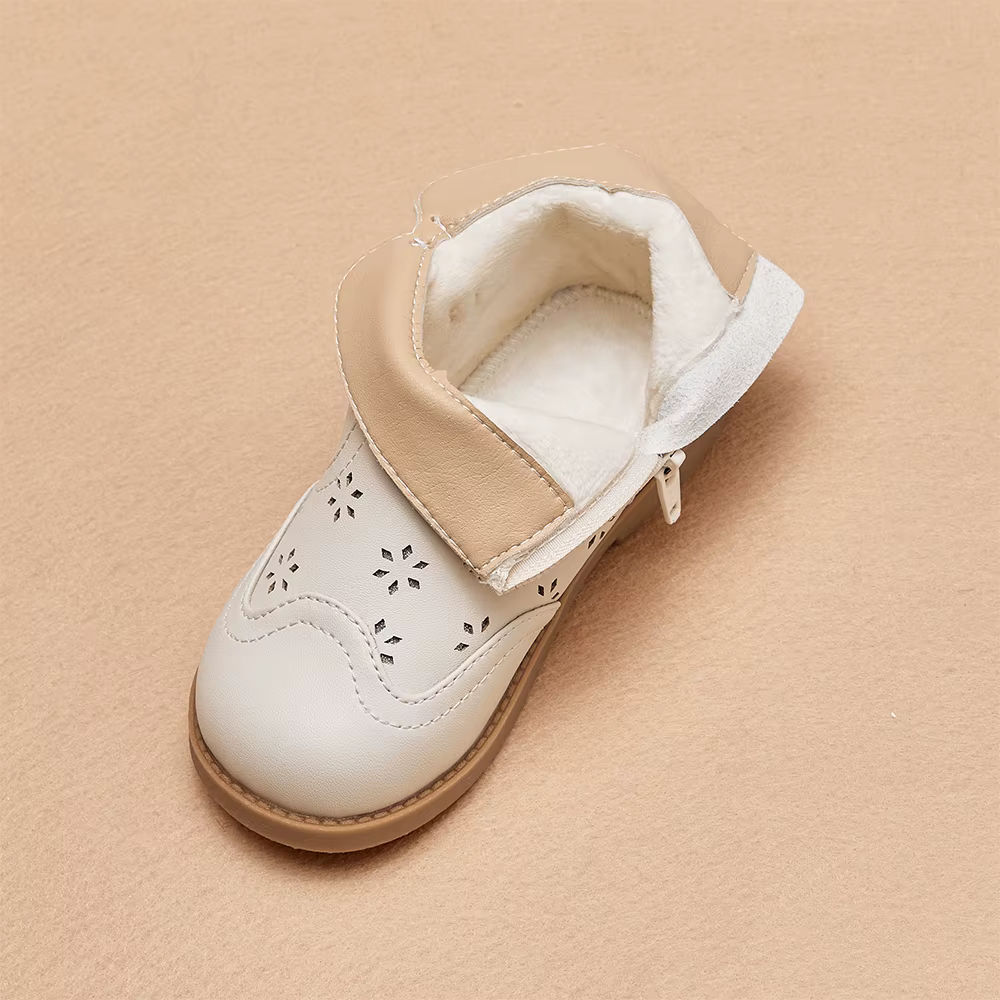Dave Bella bottes courtes en cuir pour enfants hiver filles anti-dérapant chaussures en peluche mode