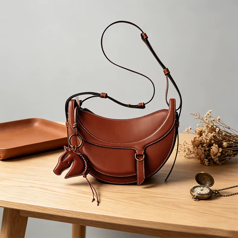 Nouveau sac à bandoulière et sac croisé demi-lune en cuir véritable pour femme 2026, idéal pour le q