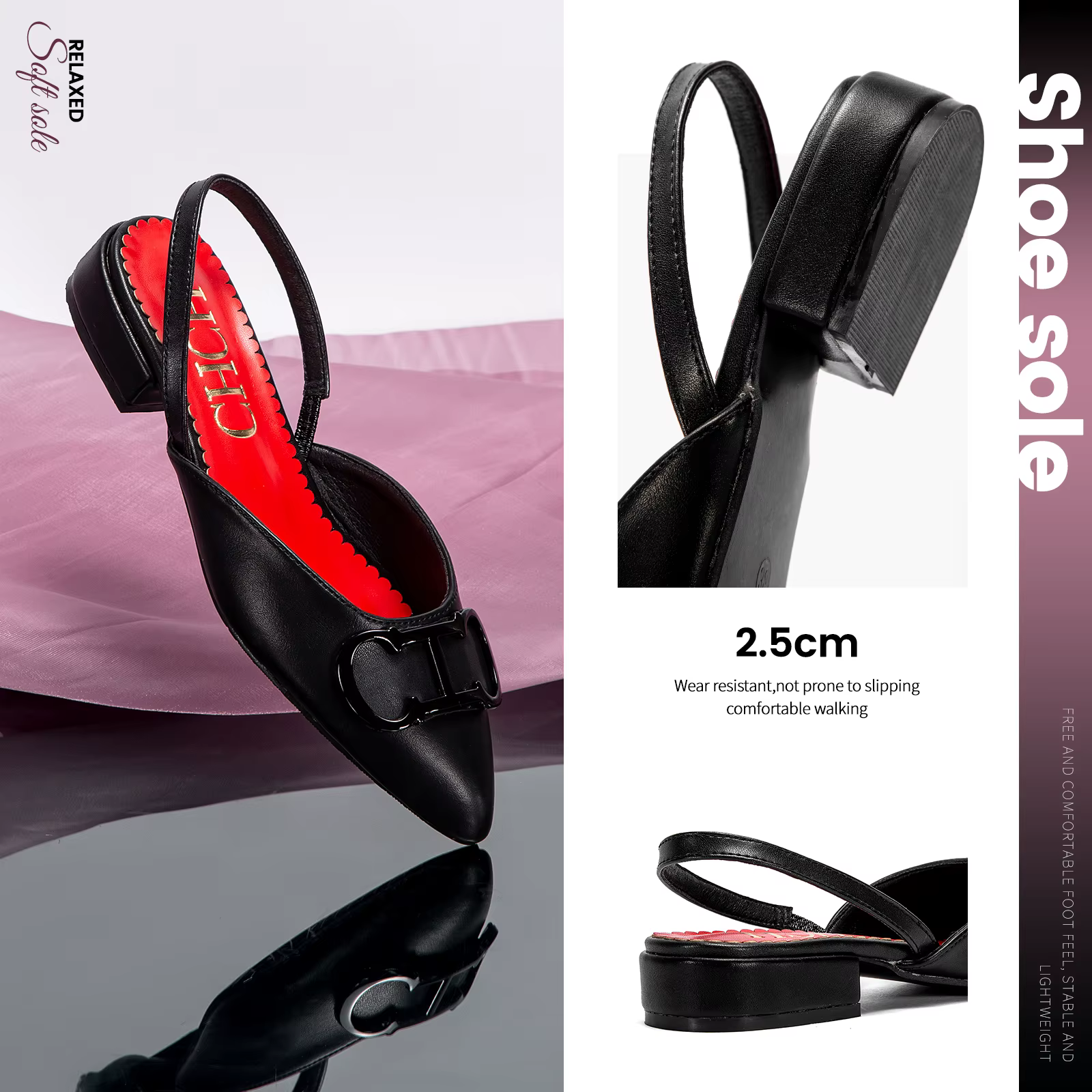 CHCH – sandales noires pointues à fond plat pour femmes, chaussures d'affaires simples, nouvelle col