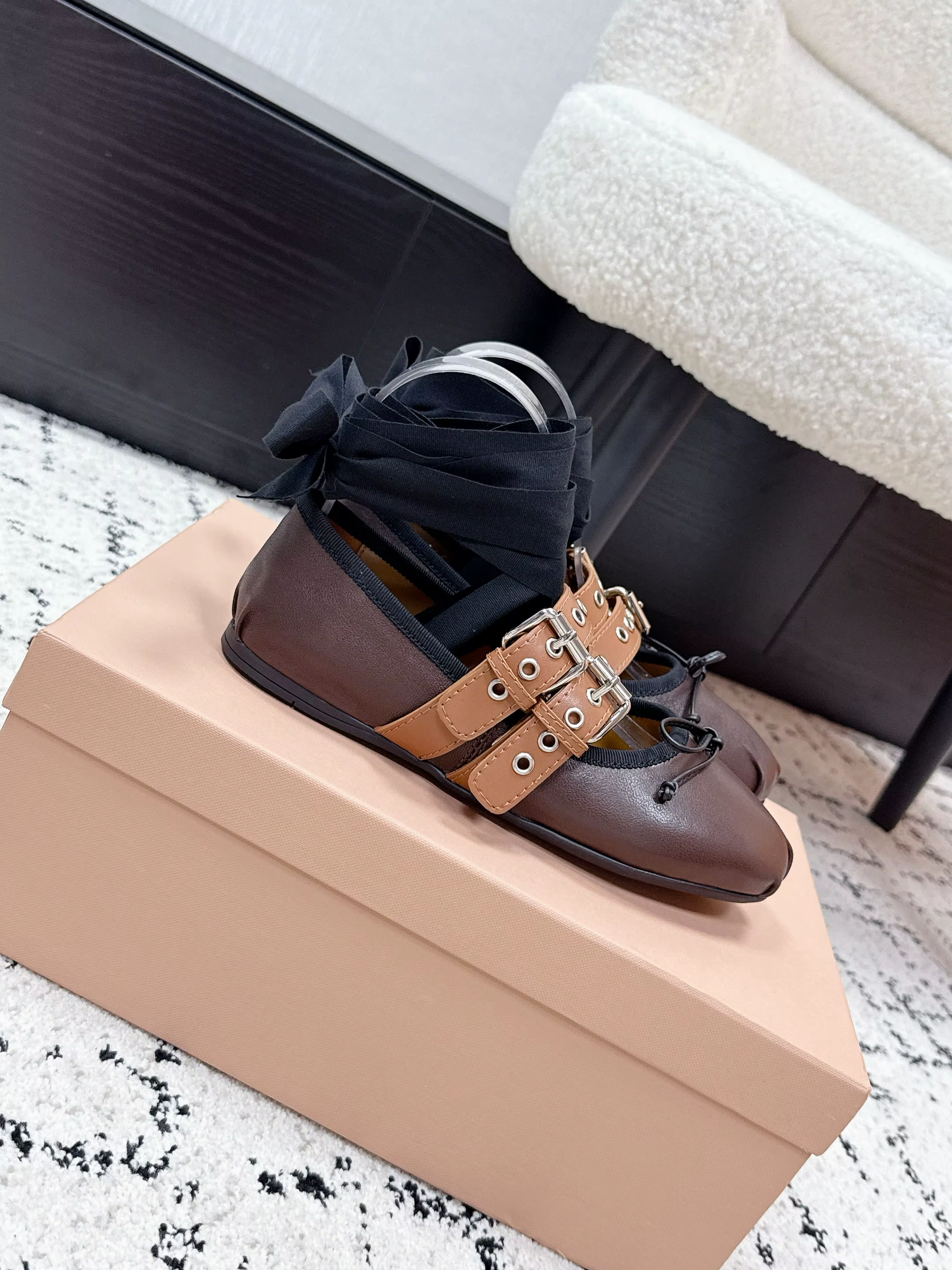 Ballerines de créateur pour femmes en cuir d'agneau, bout rond, style Mary Jane, meilleure qualité,