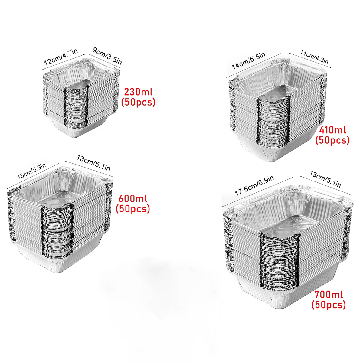50 pièces de papier d'aluminium jetable, différentes tailles, les poêles en étain sont parfaites pou