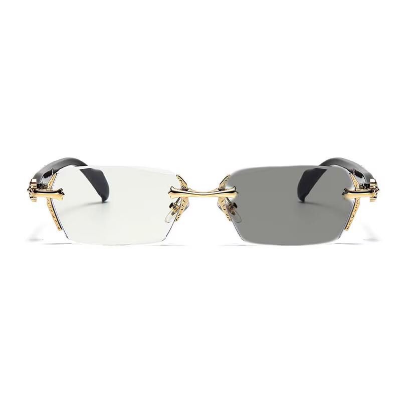 Lunettes de myopie photochromiques sans cadre haut de gamme, argent, or, bleu, blocage de la lumière