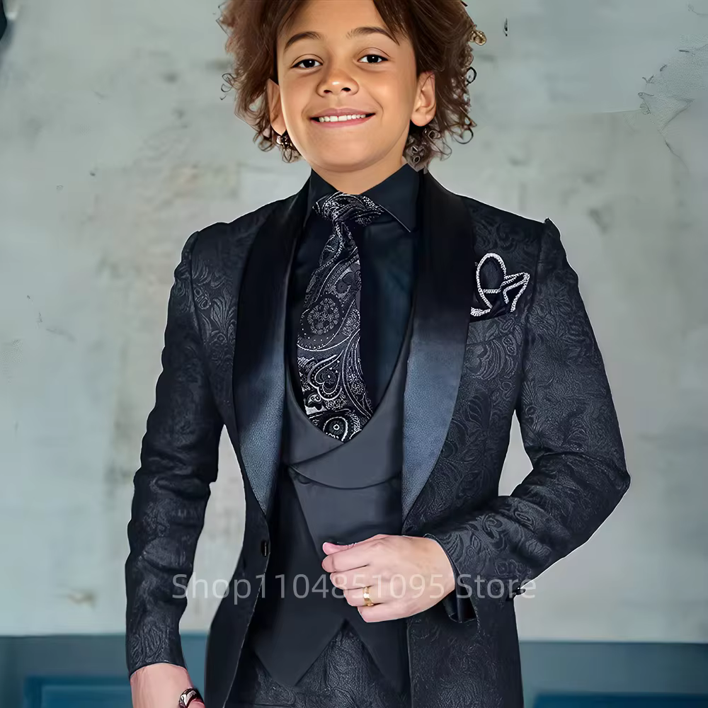 Costume Jacquard pour garçon, Blazer, gilet, pantalon, ensemble 3 pièces, Tuxedos de mariage pour en