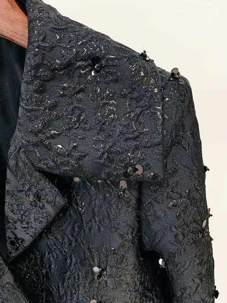 HIGH STREET Nouveauté 2026 Veste de créateur pour femme, style défilé, ornée de perles et de jacquar