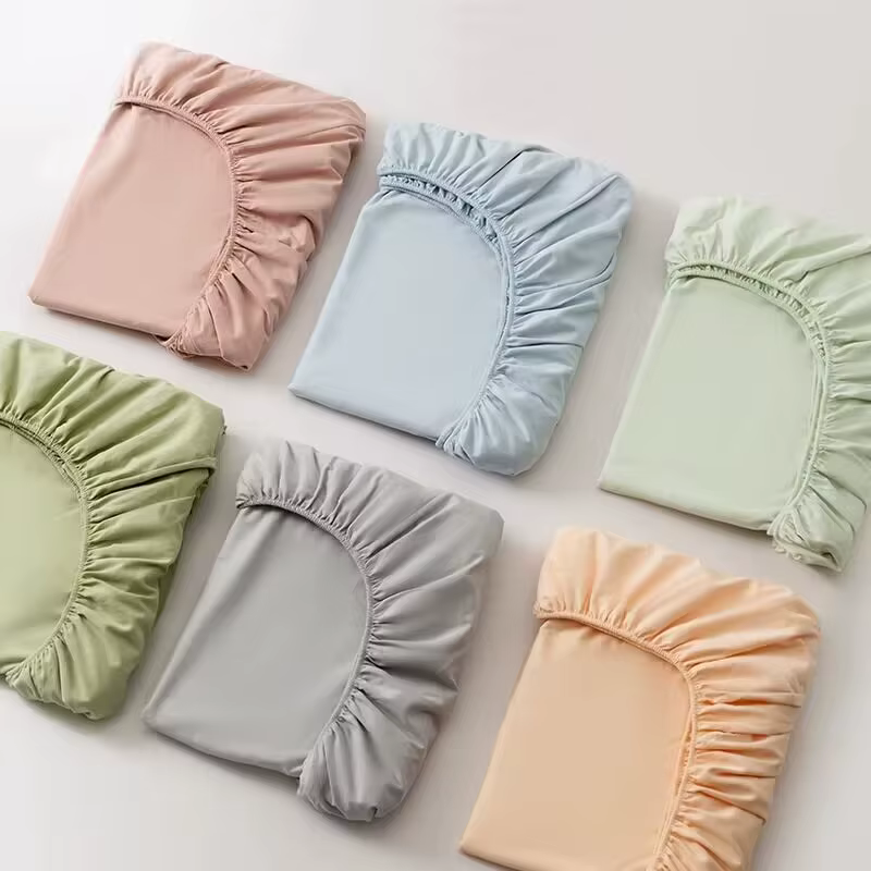 Drap-housse en coton doux avec bande élastique, housse de matelas de couleur unie pour lit simple, D