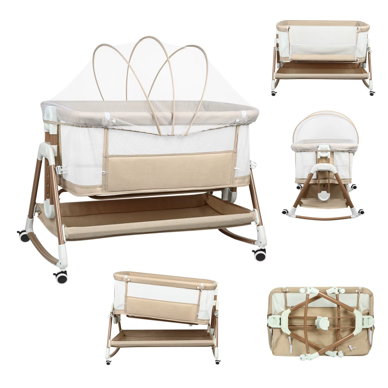 Lit bébé 3 en 1, lit bébé, bascule bébé, lit de voyage bébé avec matelas, couffin avec 6 hauteurs, f