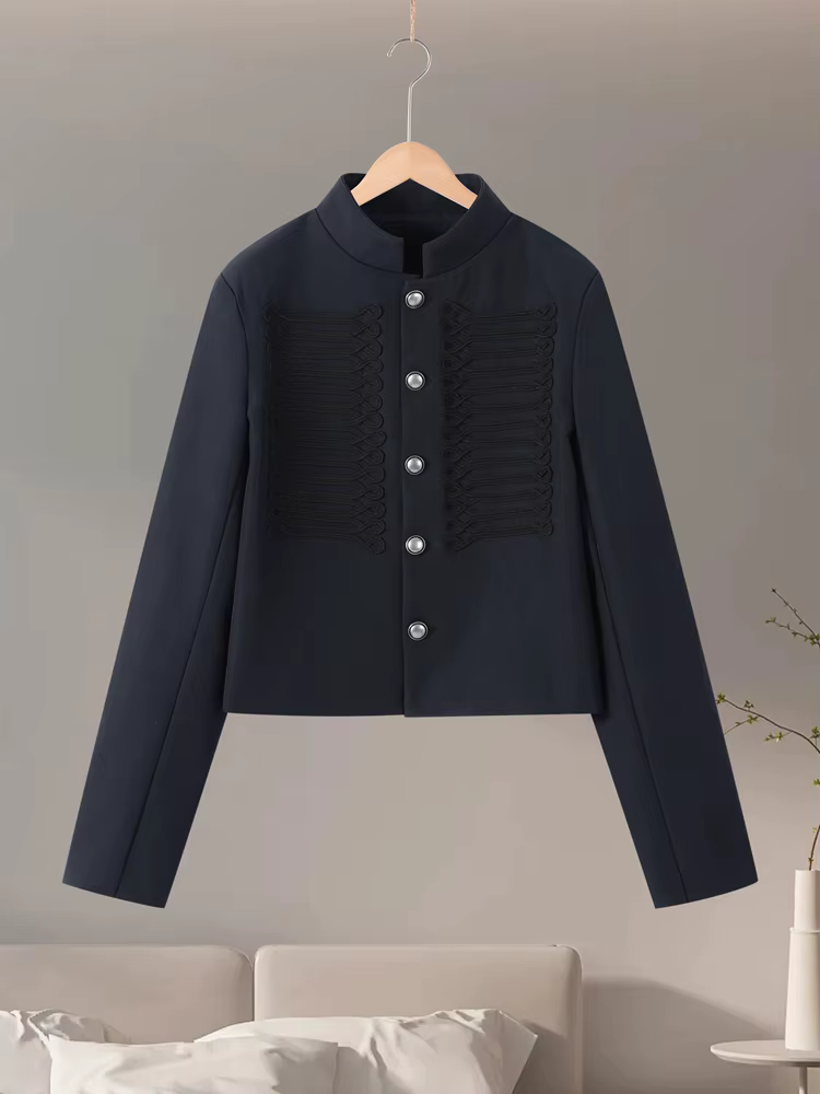 Veste Courte Vintage Napoléon pour Femme, Col Montant, Manches Longues, Simple Boutonnage, Coupe Sli