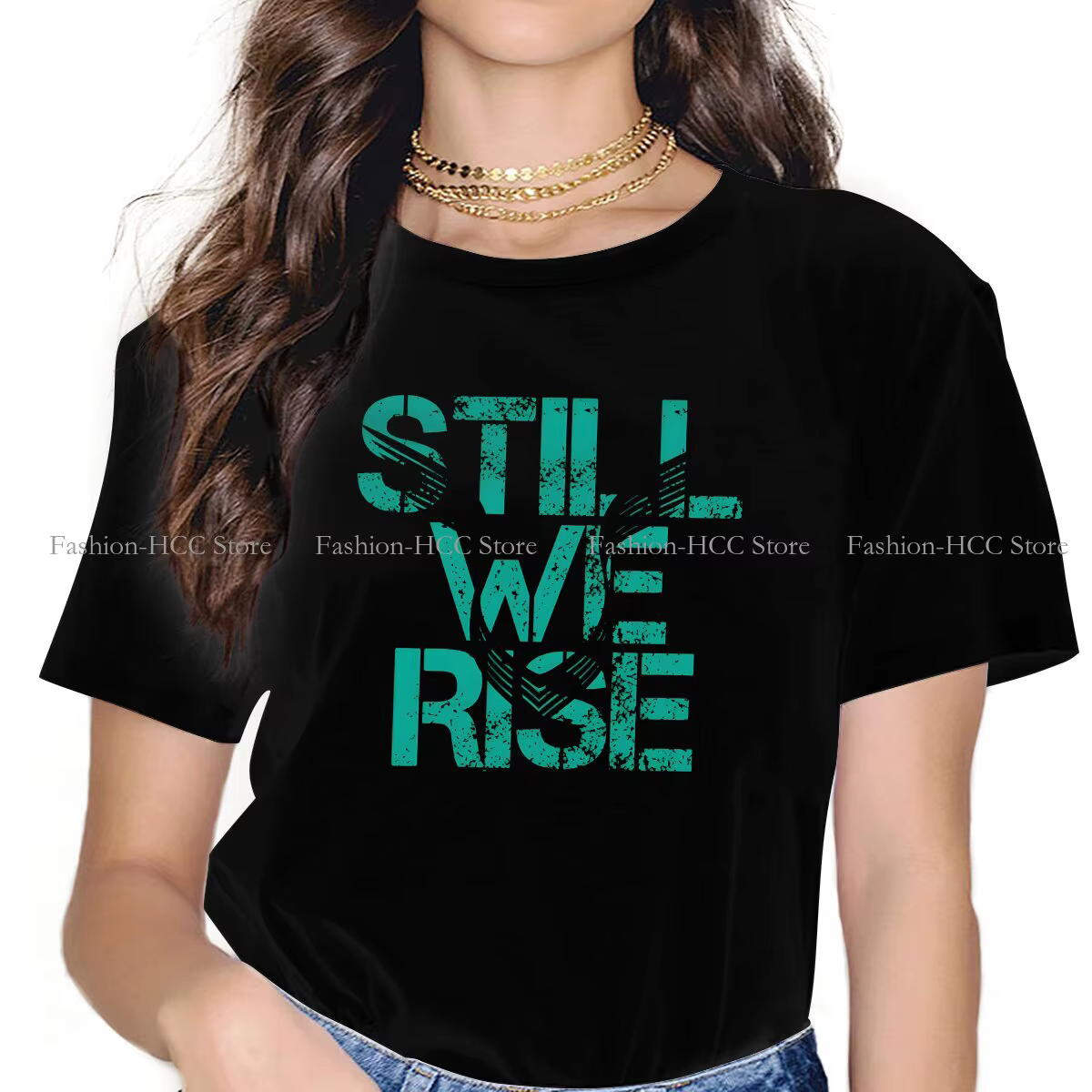 T-shirt en polyester confortable pour femme, streetwear imprimé, Lewis Hamilton 44, Still We Rise, H