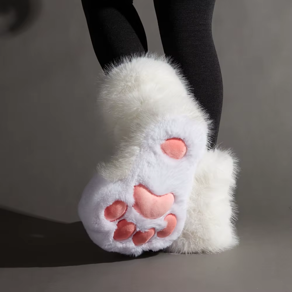 Kawaii Anime Cosplay patte de chat chaussons en peluche femmes chaud hiver maison pantoufles mignon