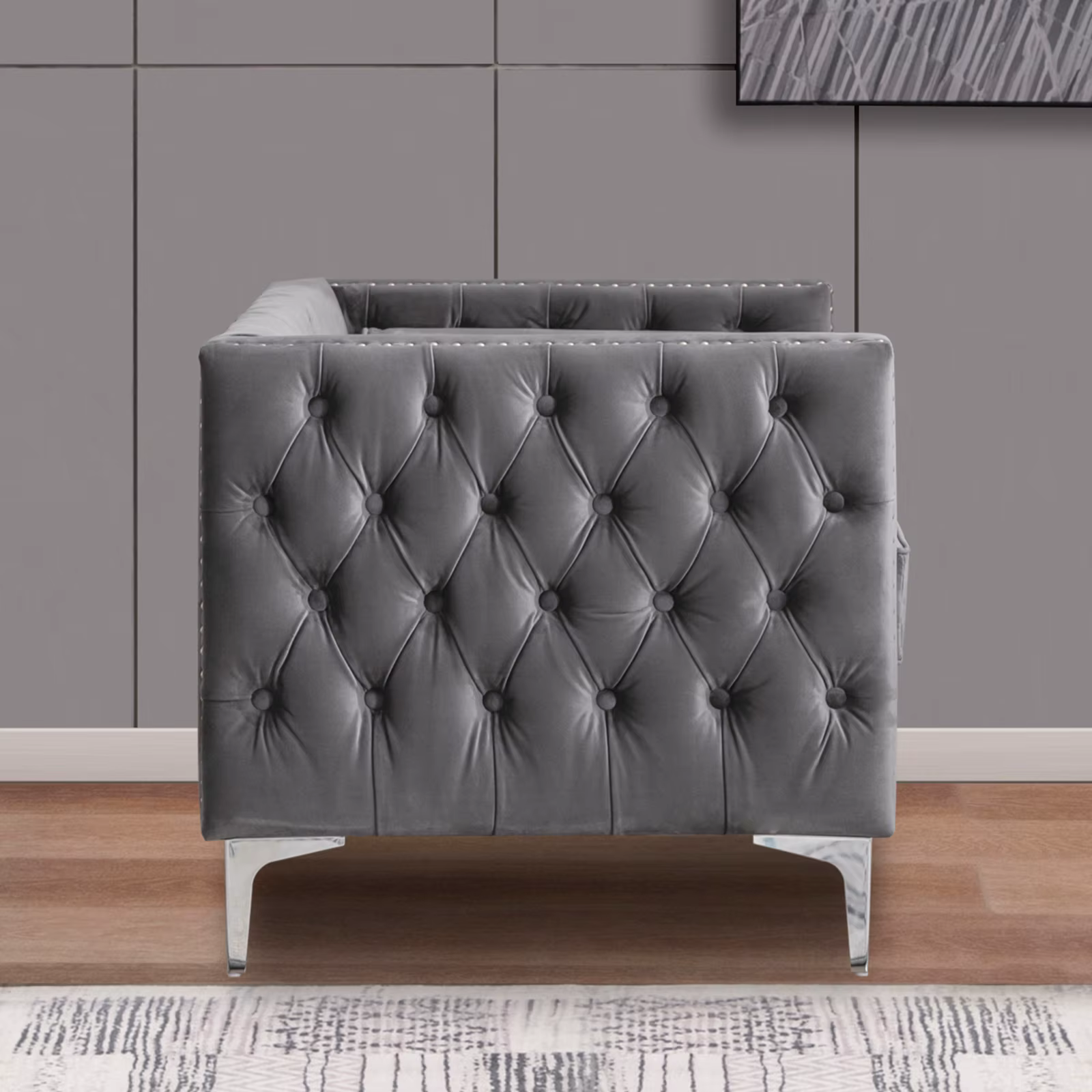 HORGgland O-Fauteuil en velours moderne, chaise d'appoint boutonnée avec coussin de jet et coussin e