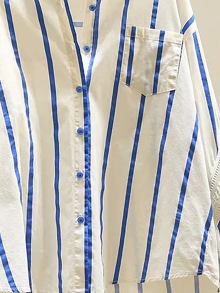 Chemise surdimensionnée à rayures bleues pour femmes, Design jeune, Patchwork, à la mode, début d'au