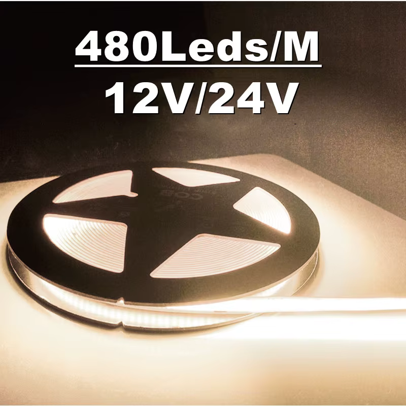 Bande lumineuse LED COB 12V 24V 1M 2M 3M 4M 5M 480LED s/M 8mm, bande LED Flexible haute densité 3000
