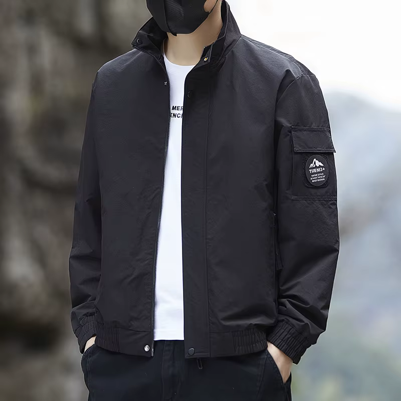 Veste cargo décontractée pour homme à col montant, style combinaison de vol, coupe-vent fin pour le 