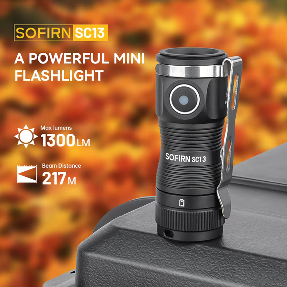 Lampe torche tactique miniature SOFIRN SC13 noire et verte 519A/SST40 LED 1300lm 18350 6000K, lampe