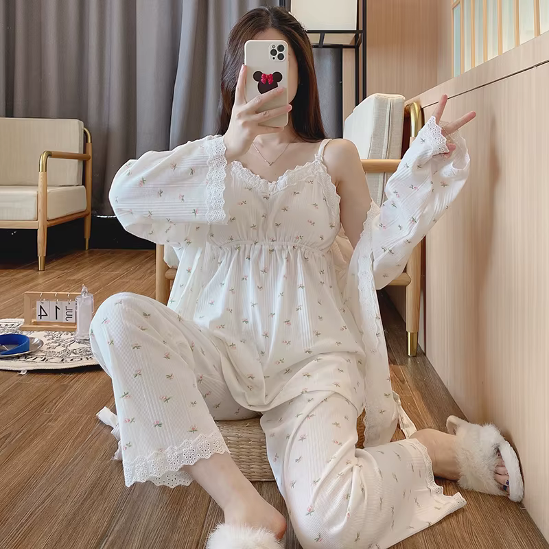 3 pièces/ensemble coton vêtements de nuit de grossesse chemise de nuit d'allaitement vêtements de nu