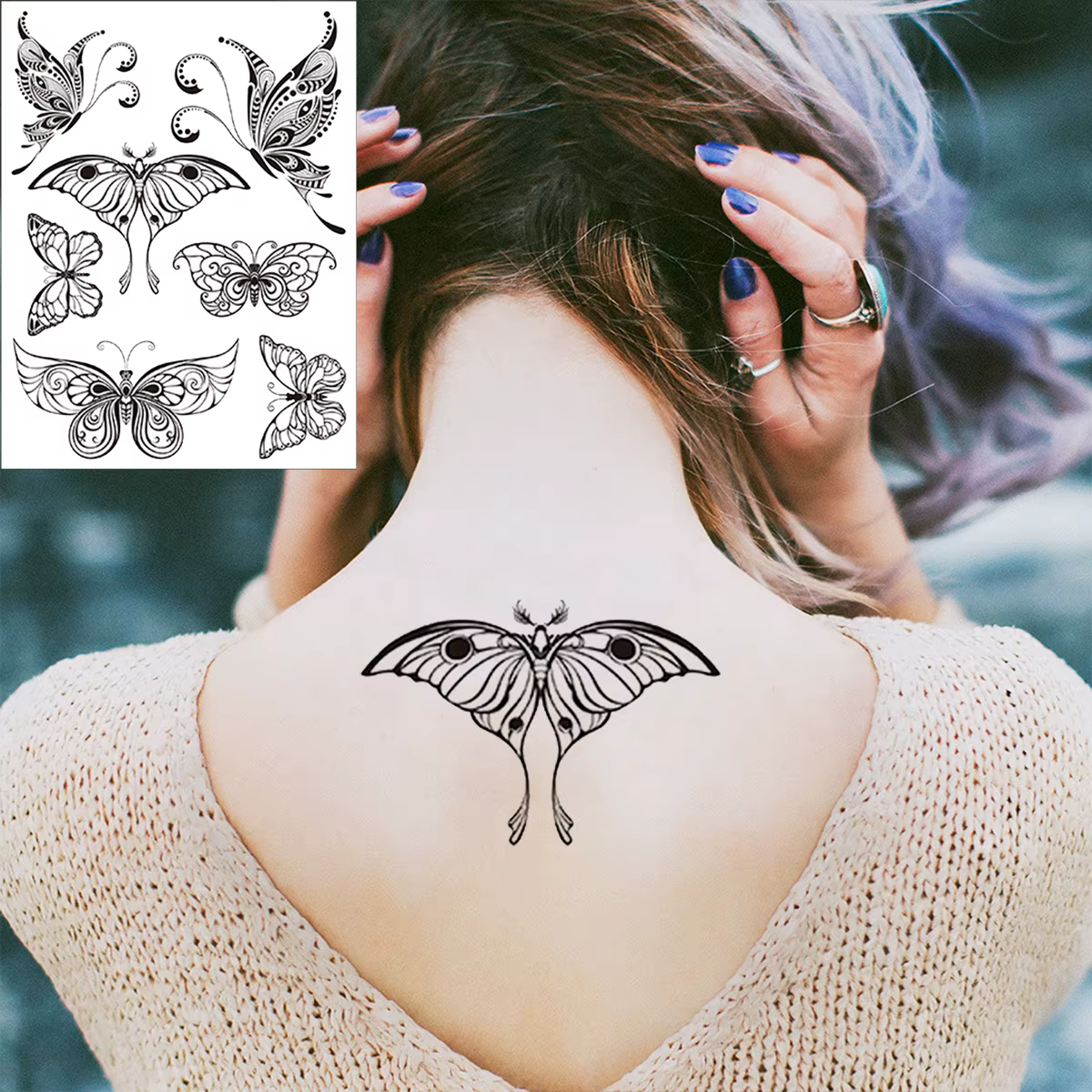 Autocollants de tatouage temporaire imperméables Mandala dentelle main doigt mariage blanc faux tato