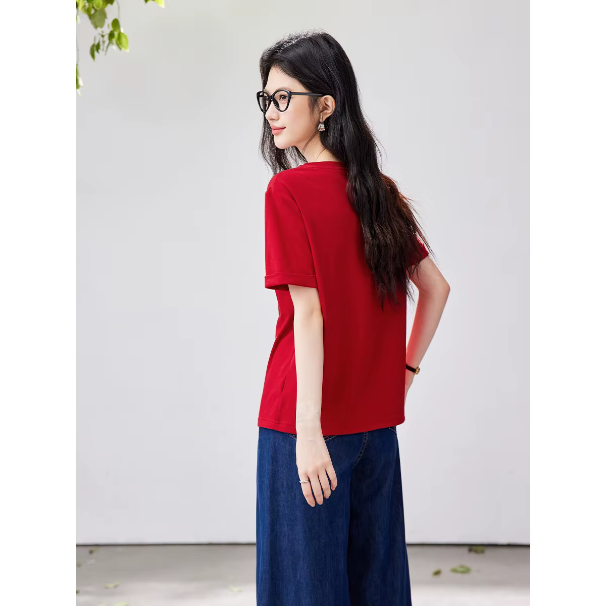 T-shirt décontracté polyvalent rouge pour femme VIMLY, nouvelle collection été 2026, mode bureau, br