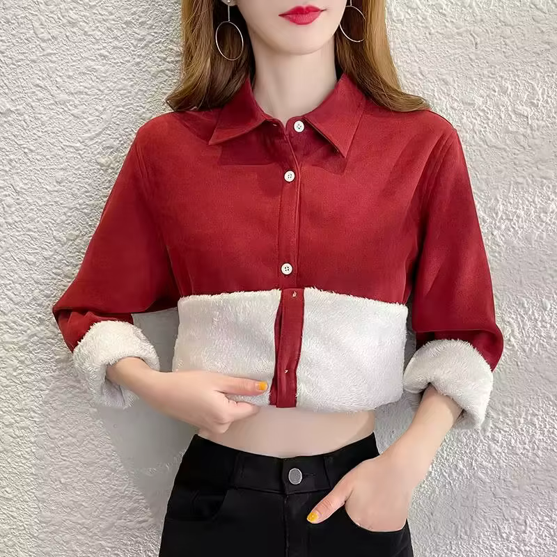 Chemise en Velours Côtelé à Manches sulfpour Femme, Vêtement Chaud et Décontracté, de Couleur Unie,