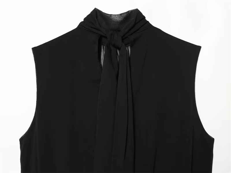 Haut plissé noir sans manches pour femme, nouvelle collection Printemps-Été 2026, style décontracté
