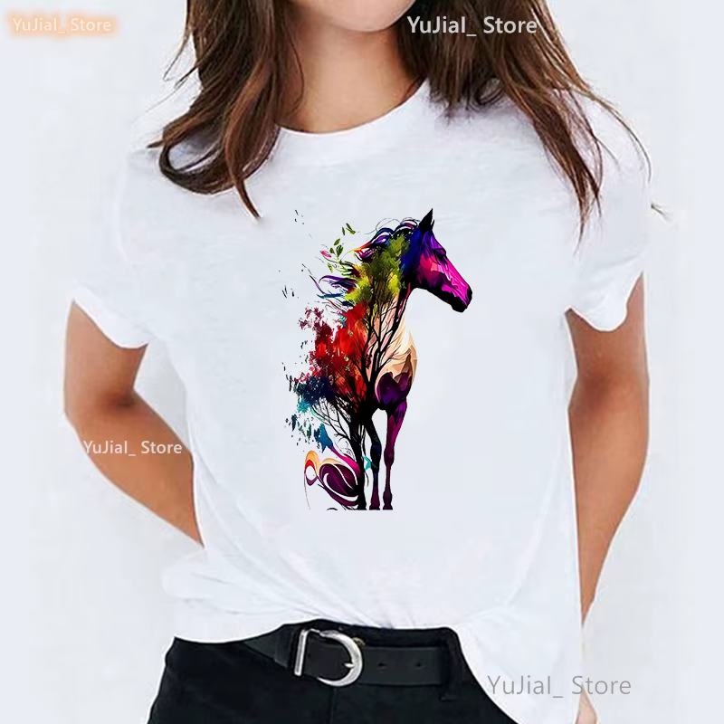 Aquarelle amour Yorkshire/Panda/cheval imprimé Animal T-Shirt filles drôle blanc T-Shirt femmes mode