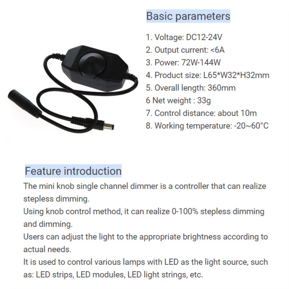 Bouton interrupteur variateur contrôleur 6A pour lampe de Table de chevet lampe d'armoire suspension