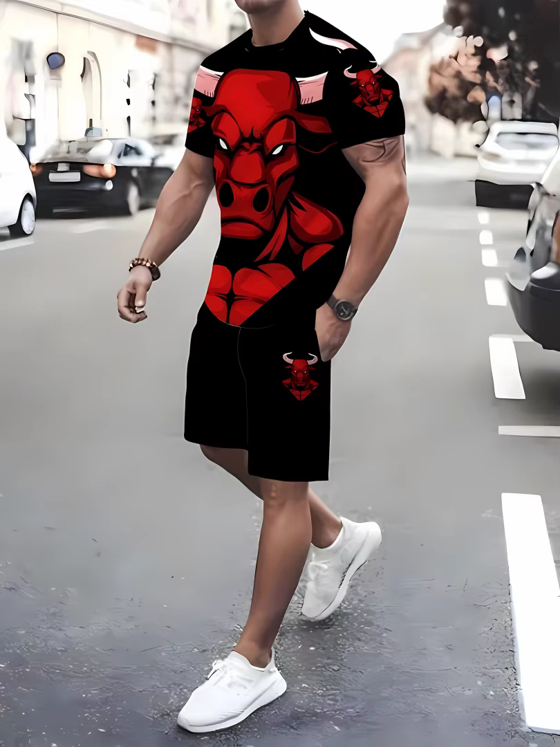 Ensemble short à manches courtes pour hommes, respirant et décontracté, imprimé en 3D, haut de rue u