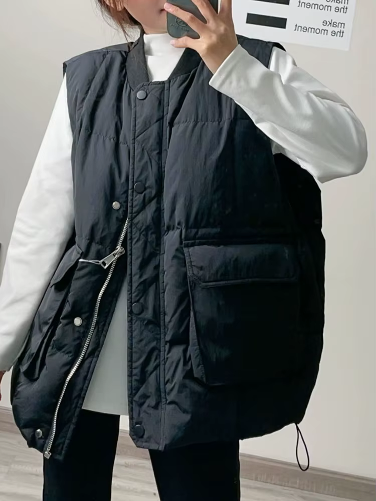Respzed-Manteau matelassé en coton pour femme, gilet à fermeture éclair, simple boutonnage, mode cor