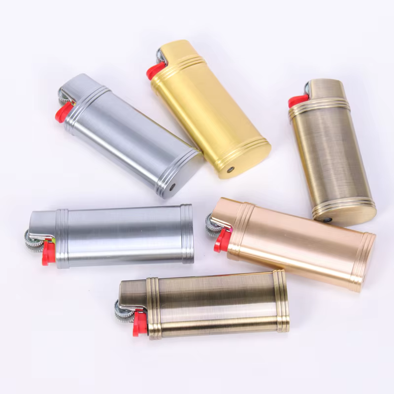 Étui métallique série Dolphin, coque en cuir recouverte pour petit briquet BIC français j5 J25