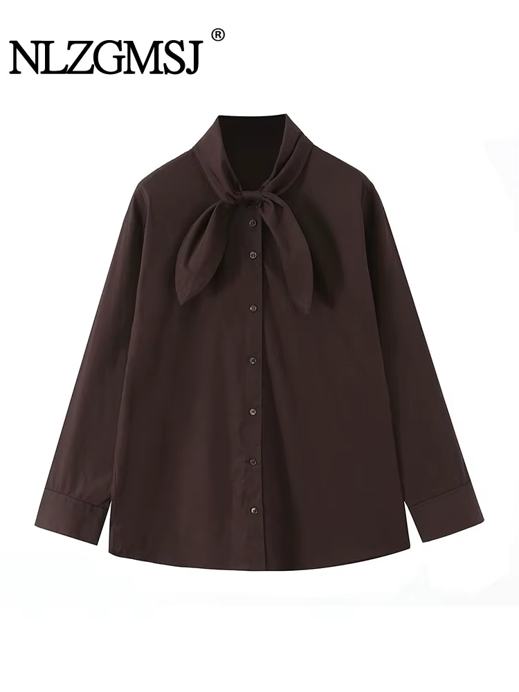 NLZGMSJ femme écharpe chemises 2025 automne élégant bureau dame ample Chic mince quotidien manches l